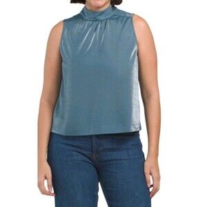 Lilla P Women's Sparkle Mock Neck Sleeveless Blouse Top Size XS